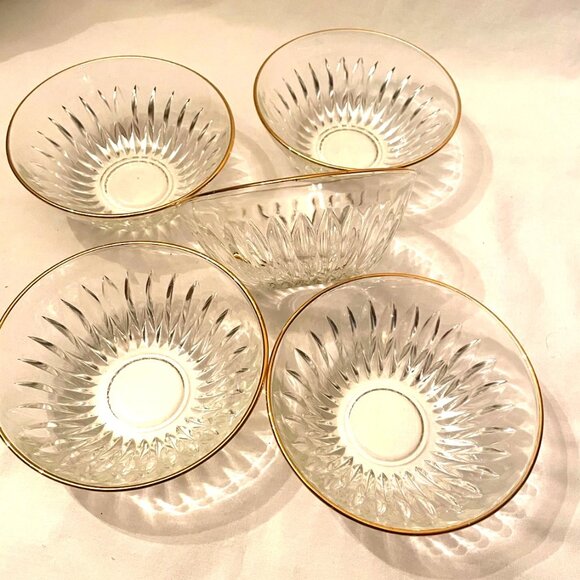 5 Dessert Ice Cream Bowl Clear Glass Gold Rim 4 1/2 x 1 3/4 deep by REFINE Boxed - Picture 5 of 7